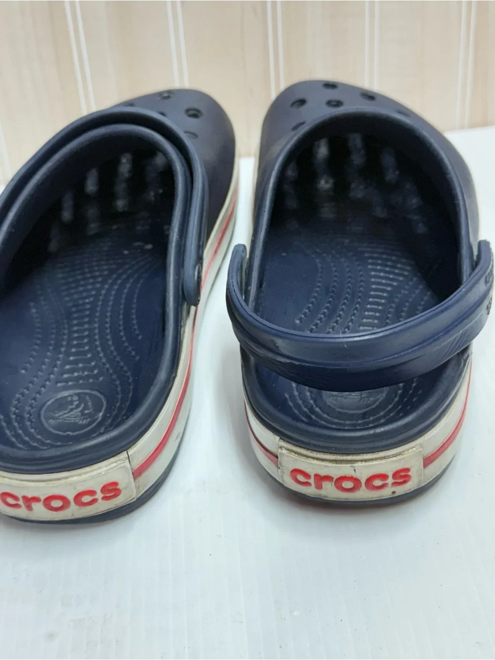 CROCS Kids Navy Clogs with Red Stripe
